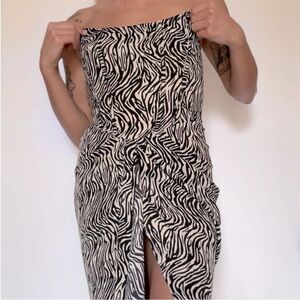 black zebra print devore high neck draped midi dress Women's Plus Black Zebra Devore High Neck Draped Midi Dress